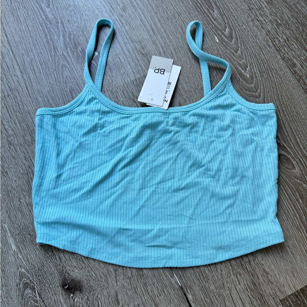 BP Nordstrom Ribbed Cropped Tank Top Blue Glaze Adjustable Straps Small